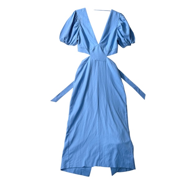 REISS Jennah Puff Sleeve Cut Out Back Midi Dress in Blue UK Size 10 NWT - Picture 4 of 8